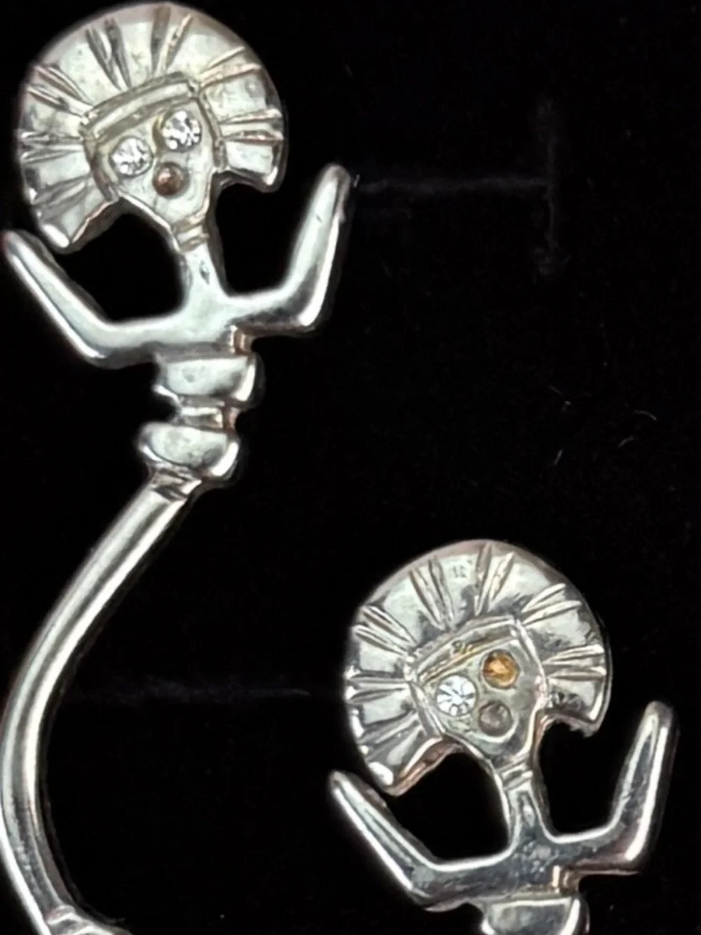 Vintage Silvertone Tribal Figure Pierced Earrings